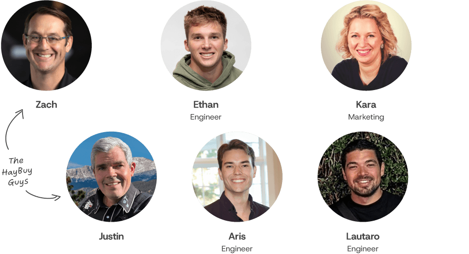 The HayBuy team — Justin D, Zach L, Ethan H, Aris V, Daniel N, Lauta C